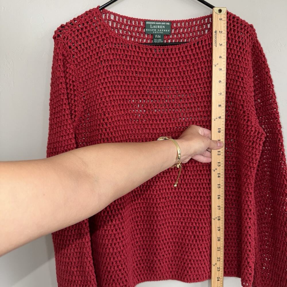 90’s Lauren Ralph Lauren Exclusive Hand Knit Linen Cotton Sweater PM Red Open - Picture 5 of 6